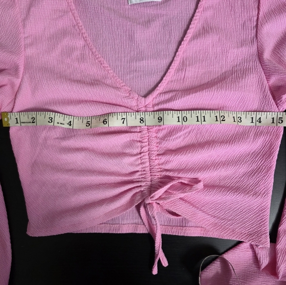 Hello Molly Cheers To The Weekend Puff Sleeve Ruched Crop Blouse Pink Size 4 - Picture 15 of 16